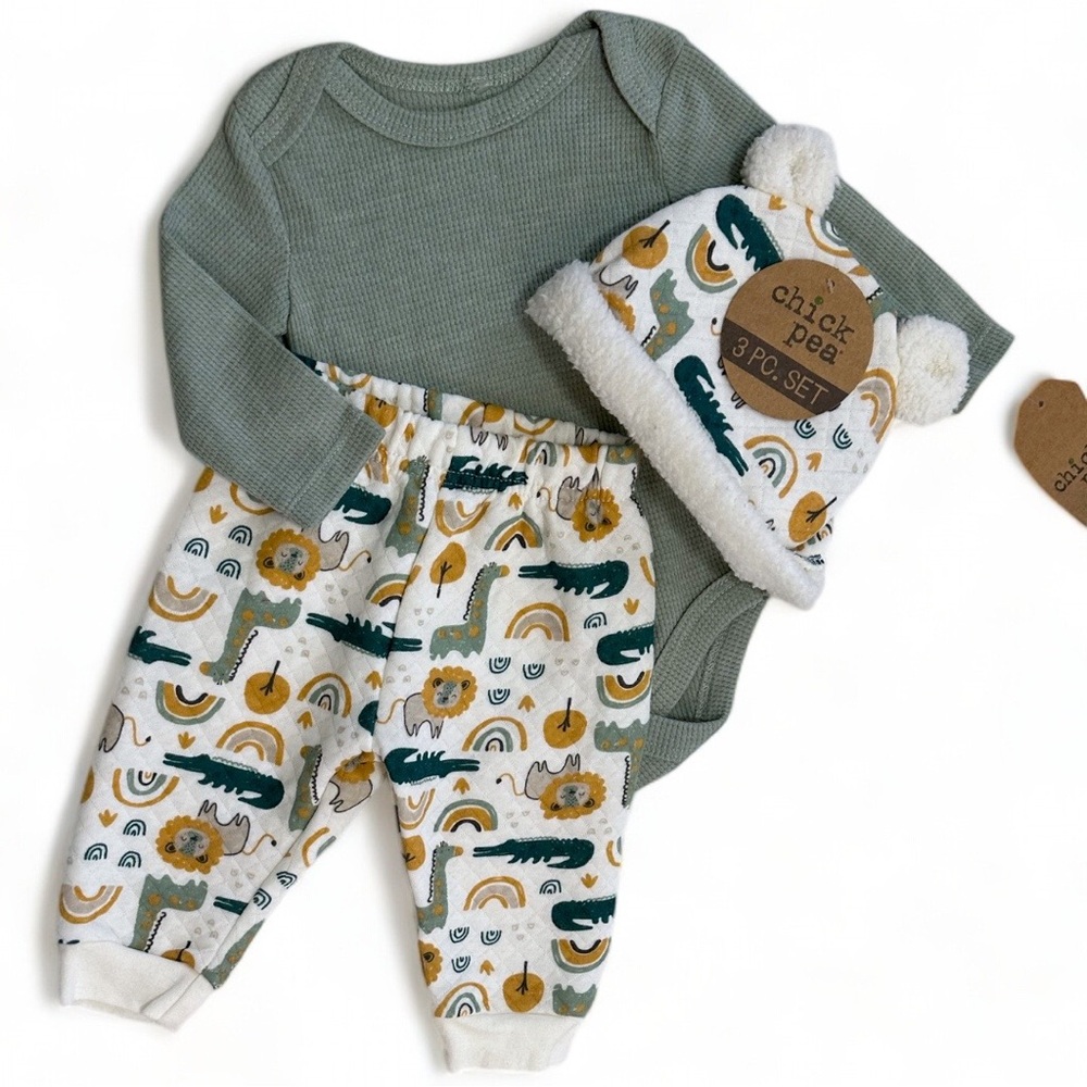 New Chick Pea Baby Boy 3 Piece Cozy Modern Boho Outfit Set 0-3 Months